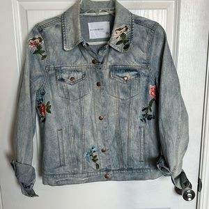 NEW- denim floral embroidered jean jacket